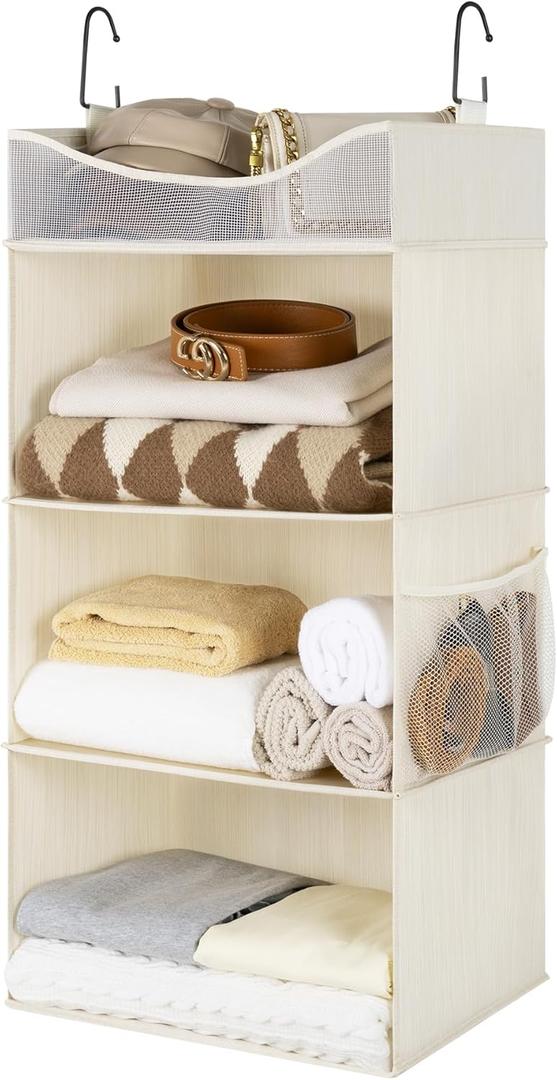 StorageWorks Hanging Closet Organizer, 3-Shelf Hanging Closet Shelves with Top Shelf, 15 "W x 12" D x 31" H, Extra-Large Space, Ivory White