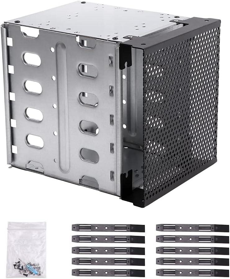 Hard Drive Cage,Galvanized Steel Plate + ABS Plastic Cage Hard Drive Tray Rack with Fan Space,Adapter Rack Bracket for Computer SATA 5.25in to 5X 3.5