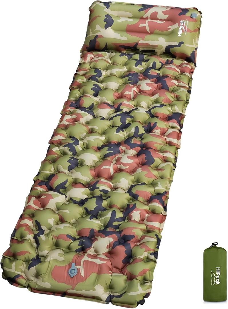 HiiPeak Sleeping Pad - Ultralight Inflatable Sleeping Mat with Built-in Foot Pump, Durable Compact Waterproof Camping Air Mattress for Camping, Backpacking, Hiking, Tent Trap Traveling (Green Camo)