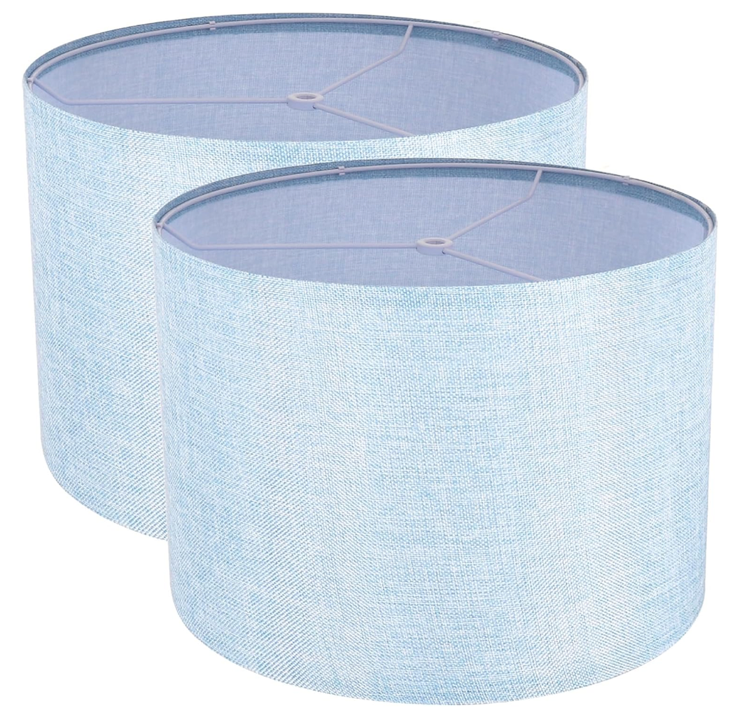Lamp Shades Set of 2, Drum Lampshade for Table Lamps Floor Lamp, 13" Top X 13" Bottom X 10" High Blue Large Line Fabric Lamp Shades, Easy Assembly Replacement Lampshades