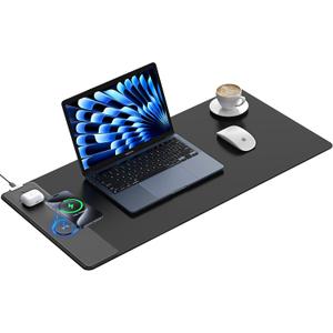 TopMade Wireless Charging Mouse Pad, Waterproof Gaming Mousepad with Ultra-Smooth Surface, Non-Slip Base, 31.5"x15.75" XXL Large Desk Pad, Classic Black Computer Desk Mat for MacBook, PC, Laptop