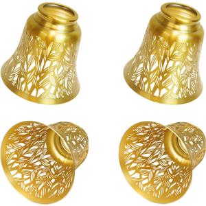 4 pack ceiling fan light covers- small lamp shades,mini lamp shades,metal lamp shade for pendant light shade, wall lamp, with 1-5/8" Fitter, 4-3/4" Height and 4-3/4" Diameter,Antique Brass and Gold
