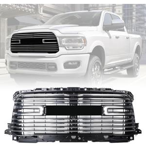W/Grill Inserts Cover Trim Chrome Front Grille Grill Compatible with 2019-2024 Ram 2500 3500 4500 68443251AA CH1200441