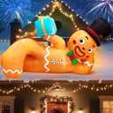 10FT Christmas Inflatable Outdoor Decoration, Lying Gingerbread Inflatable Blow up Yard Decorations with LEDs, Giant Gingerbread Christmas Inflatable for Roof Garden Lawn Home Xmas Party