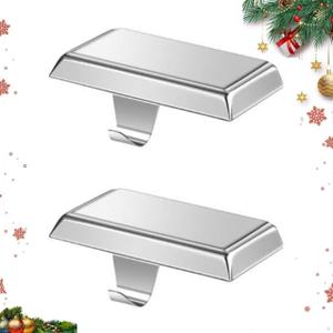 Christmas Stocking Holders Mantel Stocking Hangers Metal Hanging Hooks Stocking Holders Bases for Fireplace Free Standing Christmas Xmas Party Decoration (2 Silver, 2)