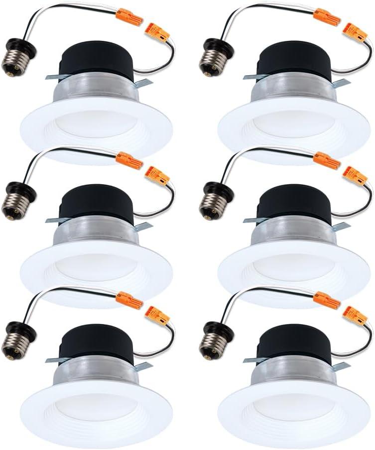 HALO 4 inch LED Recessed Lights with Selectable Color Temperature Dimmable Baffle Can Light Trim 6-Pack for Indoor Outdoor Ceiling Installation LT4069FS1EWHR 6-Pack, 5 CCT