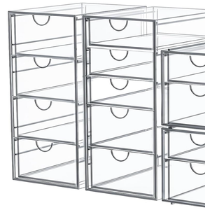 caktraie Makeup Organizer Storage With 9 Drawers, 2 Pcs Desktop Office Supplies, Desk Organizers, Clear Accessories, Dustproof Storage Drawer and for Make Up, Jewelry, Pen, Stationary