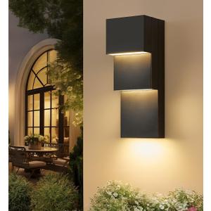 tewei Modern LED Outdoor Wall Sconce 30W Exterior Lighting Fixtures, Black Outside Lights for House Integrated LED Outdoor Wall Mount Lights for Front Porch Garage, Warm White 3000K, 1 Pack