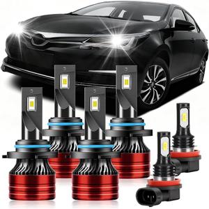 Light Bulbs Compatible for 2009-2013 Toyota Corolla 9005 High Beam 9006 Low Beam H11 Fog Lights Combo Pack 800% Brightness with Cooling Fan Plug N Play Pack of 6