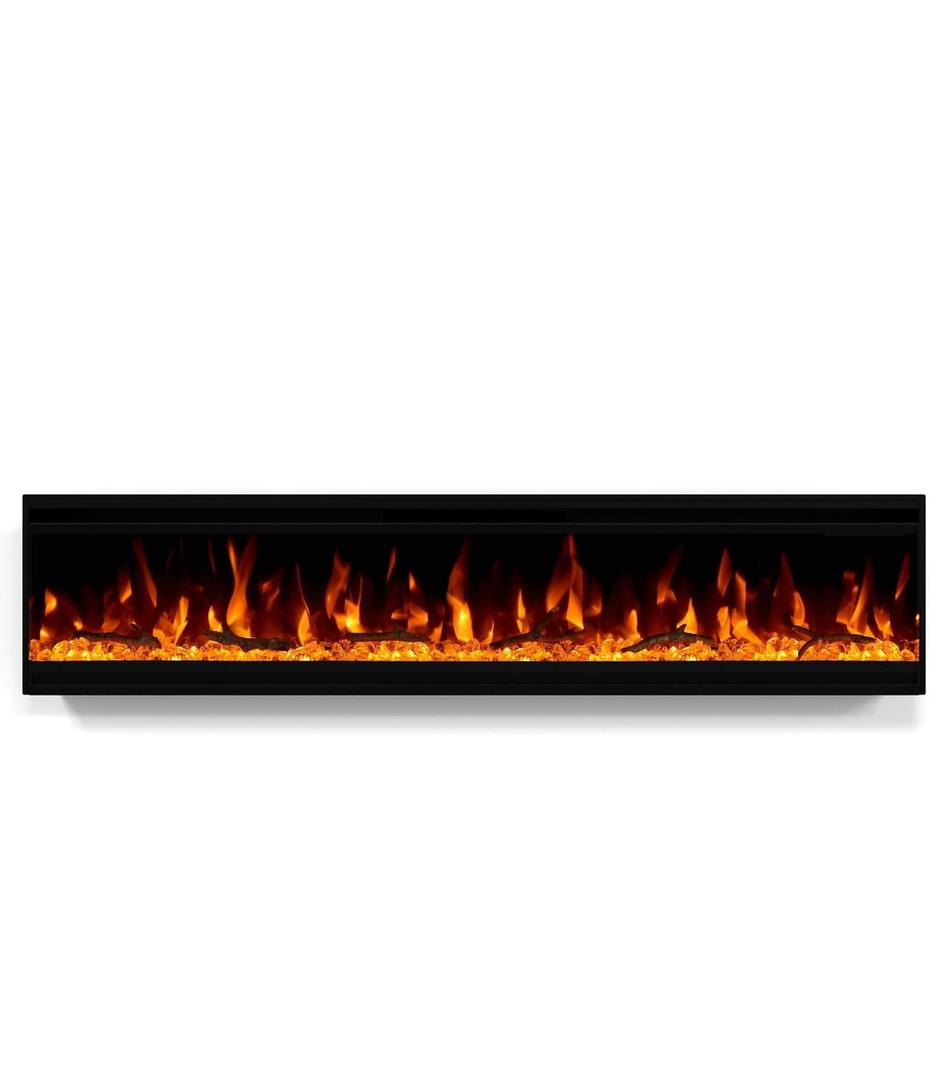 60 inch Electric Fireplace, 4.3" Ultra-Thin Electric Fireplace Inserts, Ultra-Narrow Frame, Wall Mounted and Recessed Fireplace, Log & Crystal, Touch Screen & Remote Control, 1500W