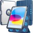 SPARIN Case for iPad A16 11th/10th Generation 2025/2022 (11"/10.9") with Pencil Holder, Magnetic Detachable Hybrid Stand, Portrait/Landscape Angle, Clear Protective Case, Auto Wake/Sleep-Navy Blue