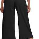 TARSE Womens Casual Wide Leg Yoga Capris Crossover High Waist Capri Pants Loose Soft Pajama Pockets Sweatpants (Black, M)
