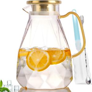Yirilan Glass Pitcher, 2.2 Liter Water Pitcher With Lid,Iced Tea Pitcher for Fridge,Carafe With Lid, Glass Water Jug For Juice, Milk, Cold Or Hot Beverages, 2 Quart