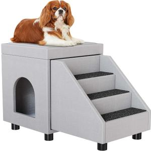 DWVO Foldable Dog Stairs for Small Dogs, Cat Window Perch with Stairs, Dog Steps for High Bed and Couch Hold Up to 230 lbs, Multi-Purpose Pet Bunk Bed with Mats for Puppy, Cats, Grey