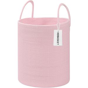 Cotton Rope Laundry Basket Hamper for Girls Kids Baby Nursery Hamper Bin Woven Blanket Basket for Living Room cute baby laundry basket Storage Basket for Nursery Toy Storage Bin&Box(Pink) (60L)