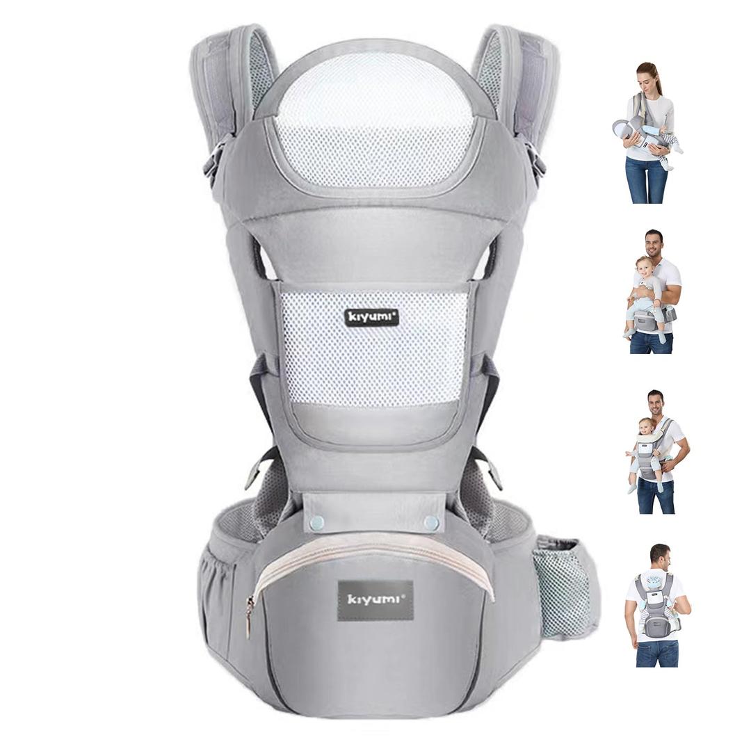 KIYUMI Baby Carrier with Hip Seat, 6- in-1 Baby Carrier Newborn to Toddler, Ergonomic M Position, Head Support and Breathable Mesh, Adjustable Removable Baby Sling Carrier (7-45 lbs), Grey (Gray)