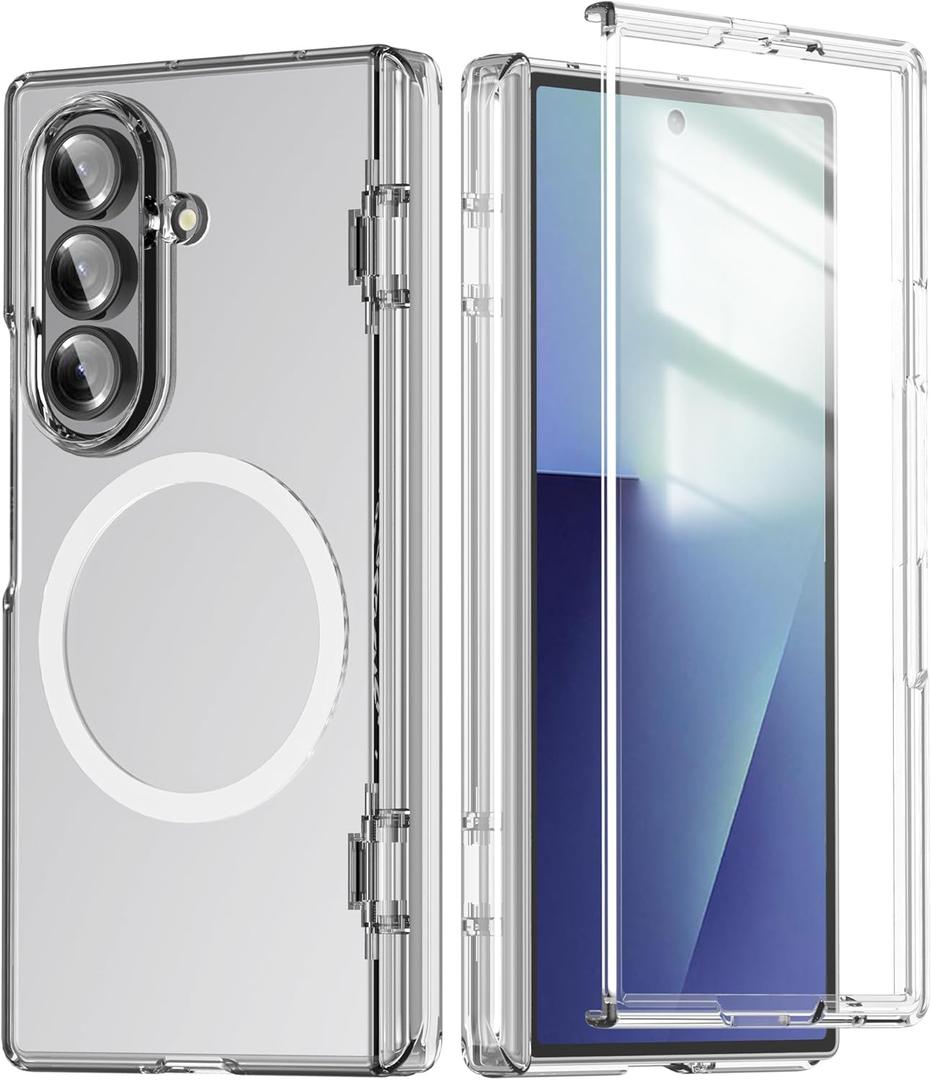 NINKI Compatible with Magsafe for Samsung Galaxy Z Fold 7 Clear Case Magnetic with Screen Protector,Heavy Duty Thin Hinge Protective Wireless Charging Cover for Galaxy Z Fold 7 Phone Case Transparent