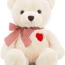 11.4 Small Teddy Bear with Heart Cute White Teddy Bear Stuffed Animals Soft Stuffed Bear Plush Bear Plushie Toys Gifts for Girlfriend Boyfriend Kid (11.4IN)