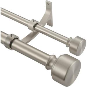 Brushed Nickel Double Curtain Rods, 28-48 Inch, Adjustable, Heavy Duty, Modern End Cap
