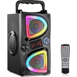 Bluetooth Speaker, 60W(Peak) Wireless Portable Small Home Party Speakers with Double Subwoofer Deep Bass, Radio, Lights, 80dB Loud Stereo Sound Boombox for Outdoor Camping Gifts