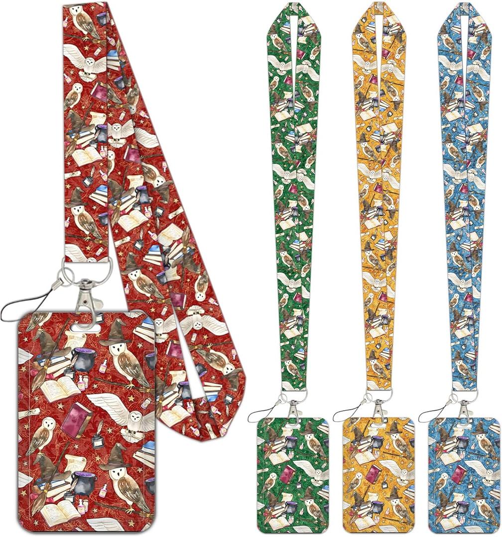 4 Pack Halloween Cute Lanyards for ID Badges Holder for Cruise Ship Cards Lanyard with ID Holder with Hard Card Case, Teacher Student Office Gifts