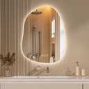 Hasipu Irregular Wall Mirror with Lights- 25"x19"Smart Vanity Mirror with Anti-Fog, 3 Color Modes,Dimmable Light, Memory Function, Backlit Wall Mount, Horizontal/Vertical