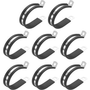 PATIKIL 1-3/4 Inch Cable Clamp, 8 Pack 304 Stainless Steel Rubber Cushioned Insulated Pipe Metal Clamp for Tube Pipe Hose Cable Wire Cord Installation