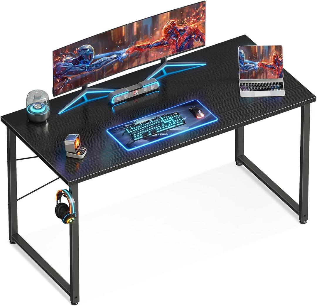 ODK 47.2 Inches Computer Desk for Home Office, Office Table for Small Spaces, Writing Desk with Headphone Hooks, Black