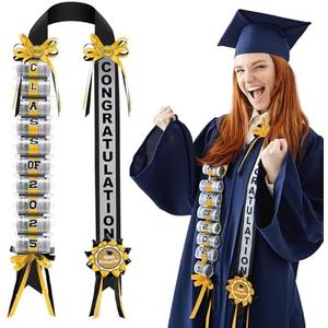 Lyrow Graduation Money Lei Class of 2025 Double Braided Lei Gift Graduation Cash Gifts Pull Ideas for High School College Party Supplies(Black and Gold)