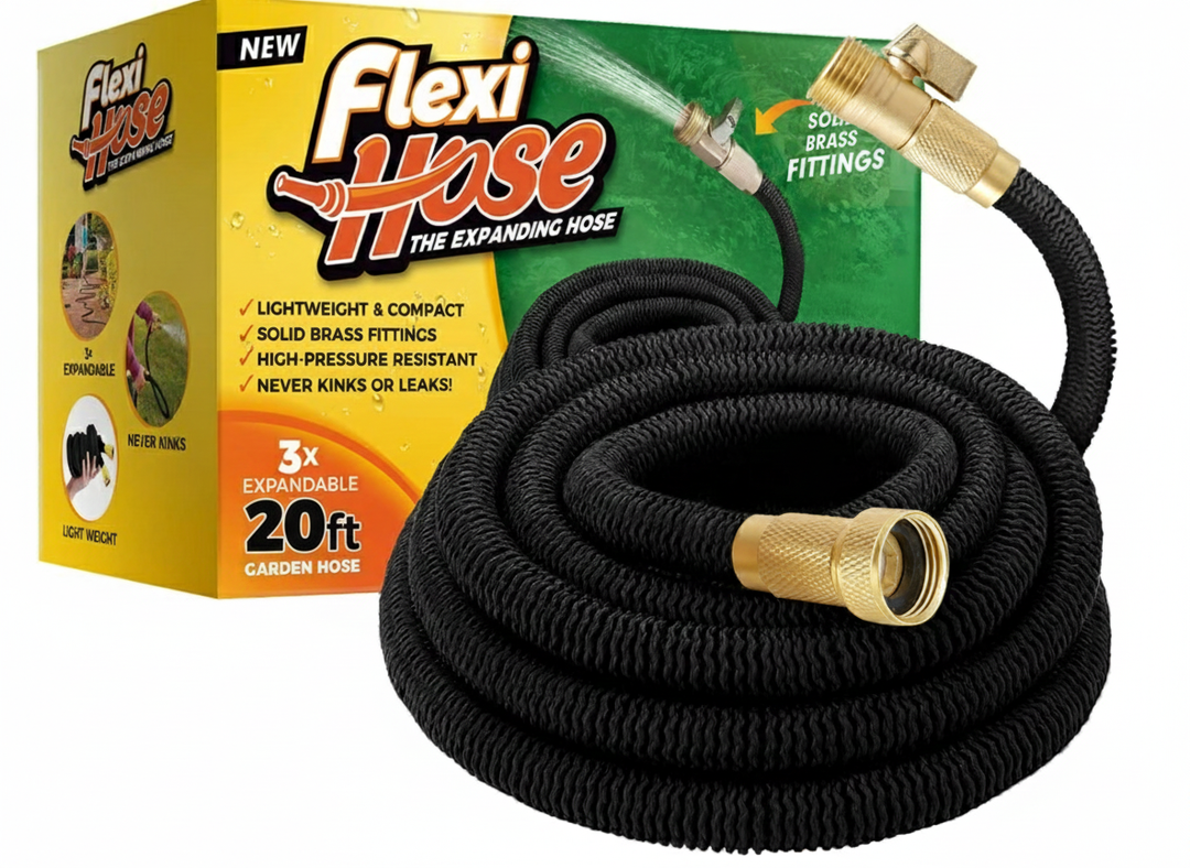 Flexi Hose Lightweight Expandable Garden Hose, 20FT -Retractable Garden Hose, Water Hose - No-Kink Flexibility, 3/4 Inch Solid Brass Fittings and Double Latex Core
