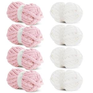 HOMBYS Chunky Chenille Yarn for Crocheting, Super Bulky Jumbo Yarn for Hand Knitting, 3/4" Thick Soft Plush Yarn for Blankets, 8 Skein Pack (27 yds / 8 oz Each), Multi Assorted Cream Pink
