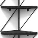 SZQINJI Corner Shelf Wall Mount 4-Tier Rustic Wood Floating Shelves Wall Shelves for Bedroom Living Room Bathroom Kitchen Office Vintage Black, 7.48D x 7.87W x 39.37H in