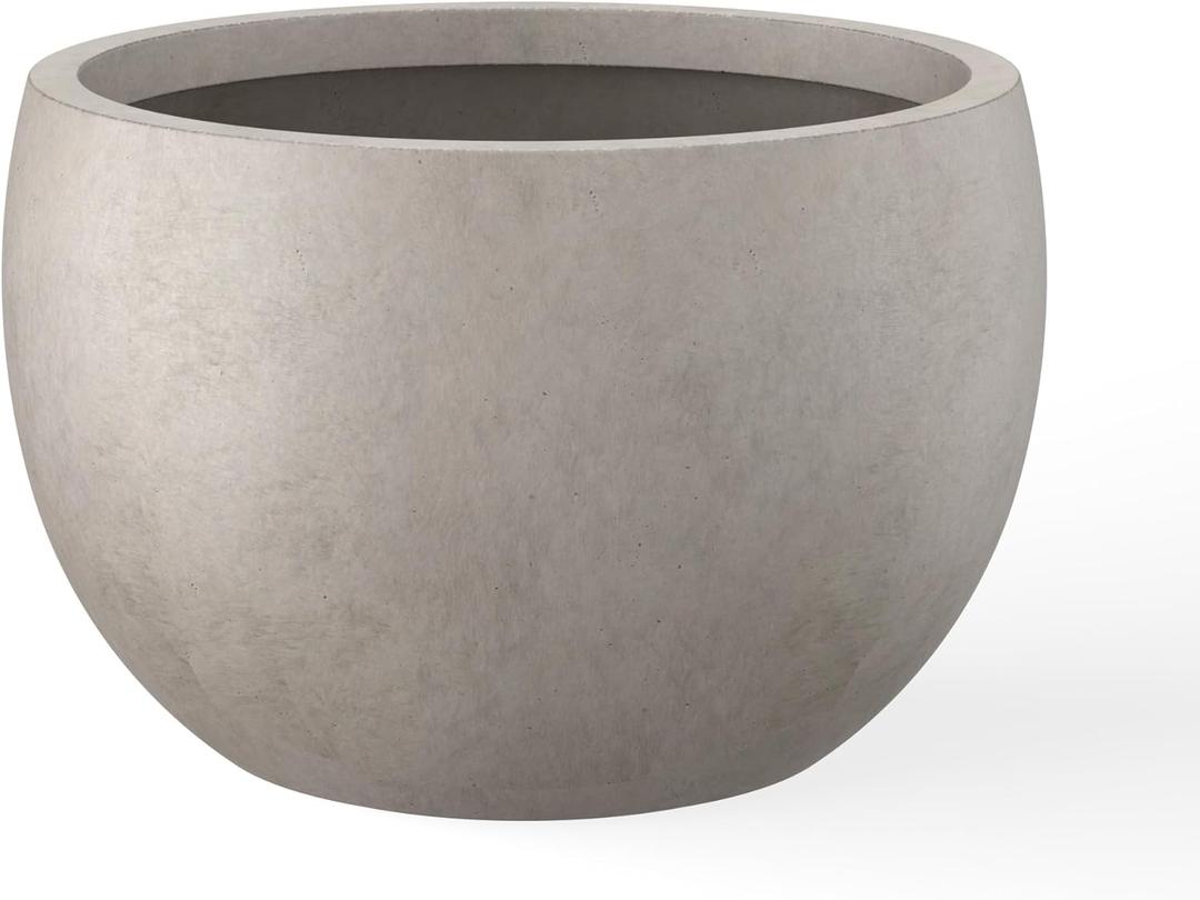 Kante Small Round Bowl Weathered Concrete Planter 11.8" Dia, Outdoor | Rubber Plug for Indoor, Drainage for Garden, All-Weather Cement Flower Pot, Handcrafted, Anti-Frost & UV, Modern Home Decor