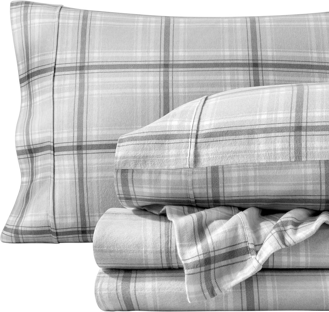 Bare Home Flannel Sheet Set Prints, 100% Cotton, Velvety Soft Heavyweight - Double Brushed Flannel for Extra Softness & Comfort - Deep Pocket - Bed Sheets (Queen, Tartan Plaid)