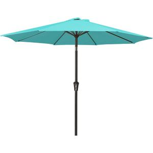 MEWAY 9ft Patio Umbrella Outdoor Table Umbrellas with Push Button Tilt and Crank, Market Umbrella 8 Sturdy Ribs for Deck, Garden, Pool and Backyard, Teal