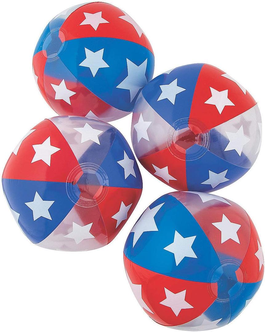 Fun Express Red, White and Blue Beach Balls - USA Patriotic Pool Toys for 4th of July
