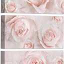 WELMECO Flower Wall Art Rose Painting Floral Pictures Bathroom Wall Decor Teen Girl Bedroom Decor Framed 8x16inchx3Pieces (Pink)