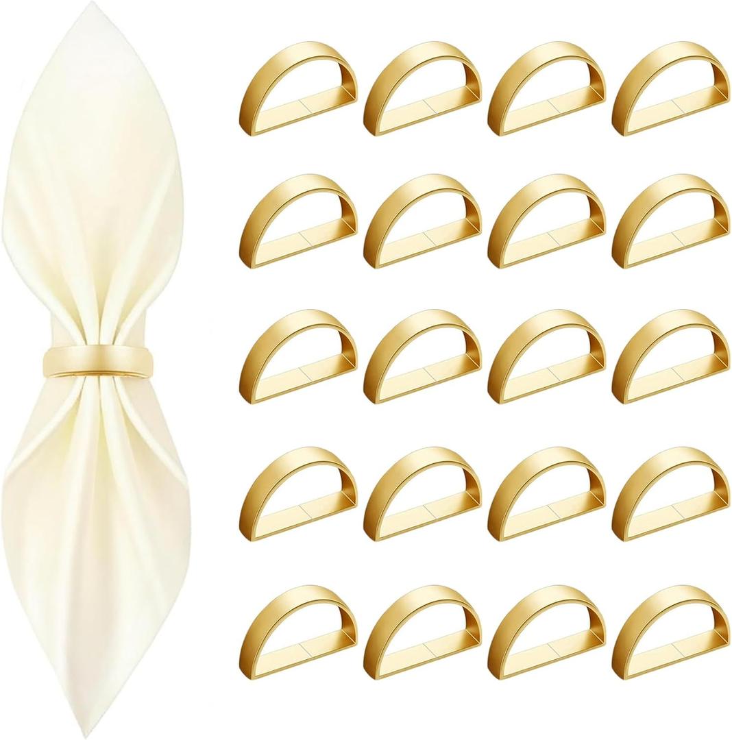 20 Pcs Gold Napkin Rings - Metal Napkin Ring(Semicircle) Stainless Steel Napkin Rings for Table Settings Wedding Christmas Party Dinner Table