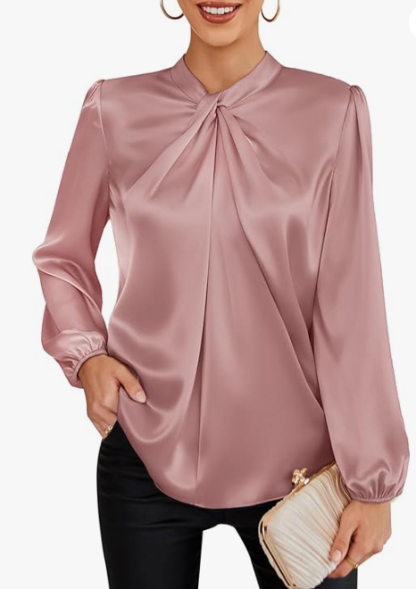 GRACE KARIN Women's Long Sleeve Satin Blouse,Mock Neck Work Silk Shirts,Dressy Tops for Business Casual Office, Small