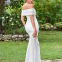 HTZMO Women Off Shoulder Fall Wedding Guest Formal Bodycon Maxi Dress White (M)