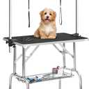 36'' Professional Dog Pet Grooming Table Adjustable Height Heavy Duty Portable Trimming Table with Arm/Noose/Mesh Tray, Maximum Capacity Up to 300 LBS, Black