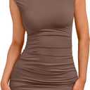 Trendy Queen Womens Boat Neck Going Out Mini Dress Summer Party Club Bodycon Dresses 2026 (Small, Brown)