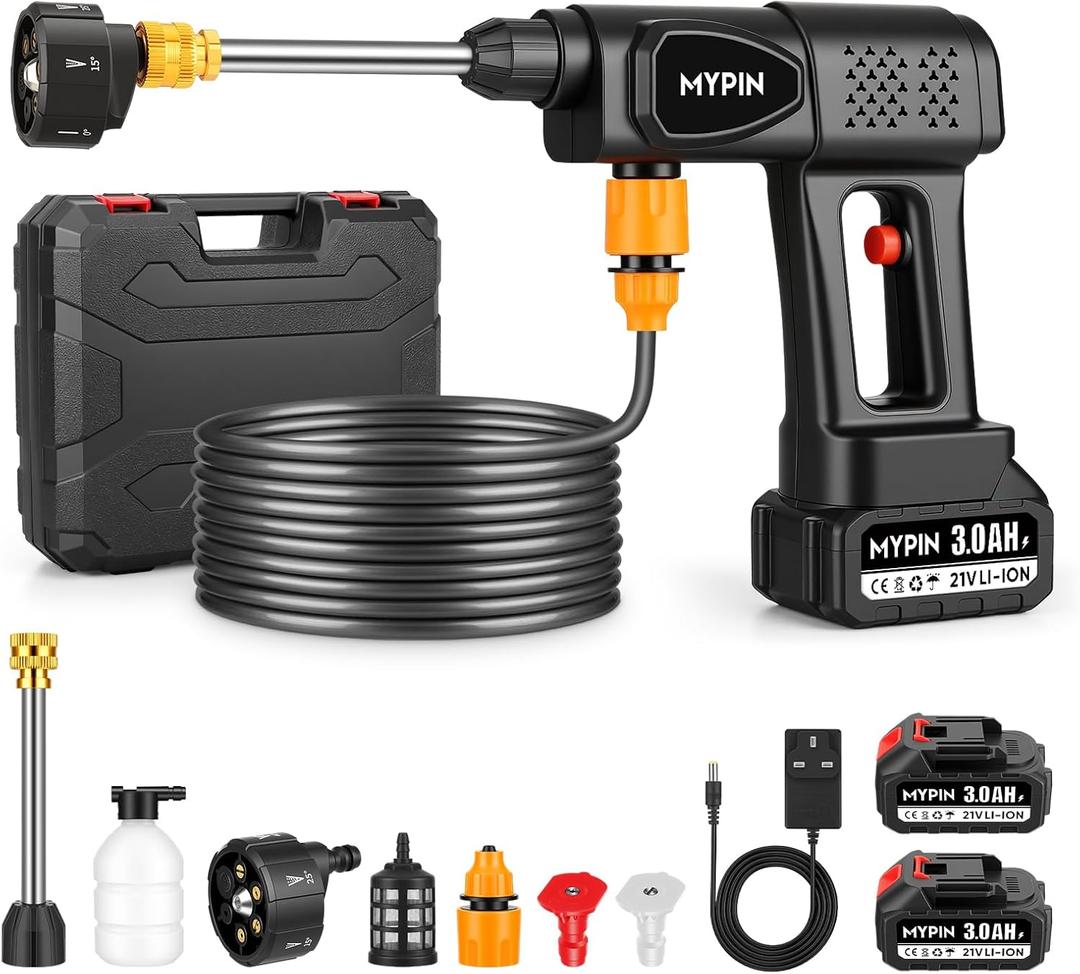 Portable Cordless Pressure Washer, 600 PSI 21V 2x3.0Ah Rechargeable Batteries Powered Pressure Washer, 6-in-1 Nozzle with Jet Nozzles for Car Floor Wall Fence Cleaning Pet Cleaning