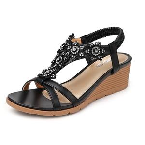 TEMOFON Women's Low Wedge Heels Summer Dressy Platform Sandals Elastic Ankle Strap Open Toe Flower Sandal Shoes
, Size 10