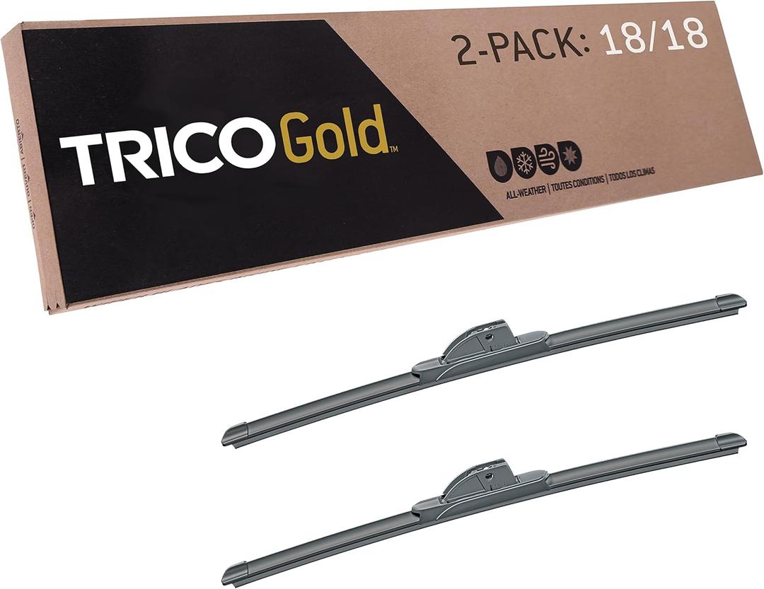 TRICO Gold 18" + 18" Premium Automotive Replacement Windshield Wiper Blades (Set of 2), Passenger and Driver Side All-Weather Beam Wiper Blades for Select Vehicle Models (18" + 18" Pair Pack)