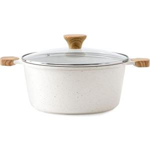 SENSARTE Ceramic Nonstick Stock Pot with Lid, 4.5 Quart Induction Cooking Pot with Tempered Glass Lid, Stew Pot for Soup and Oatmeal, Pasta Casserole, PFOA PFAS PTFE Free, White