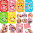 FLYSNK 24 Pack Valentines Day Cards for Kids with Fidget Stress Balls Valentines Mesh Grape Squeeze Toys Classroom Exchange Gifts, Party Favors & School Prizes for Boys Girls