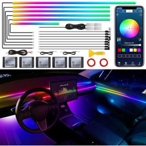 Dreamcolor Acrylic Interior Car LED Strip Light with Wireless APP, RGB 18 in 1 with 175 inches 593 LEDs Fiber Optic Strip Lights for Car, Dynamic Chasing Music Sync Neon Car Ambient Lighting Kits