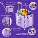 Folding Utility Cart Portable Rolling Crate Handcart Shopping Trolley Collapsible Tool Box, with Lid, Basket on 4 Rotate Wheels, for Grocery, Shopping, Office, Storage, Teacher (Purple)