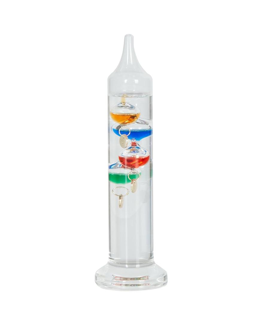 Small Galileo Thermometer 7 inch Glass Galileo Thermometer with 4 Multi Colored Balls from 64ºF to 76ºF Gorgeous Gift for Family or Friends Present Home, Office Indoor and Outdoor Décor